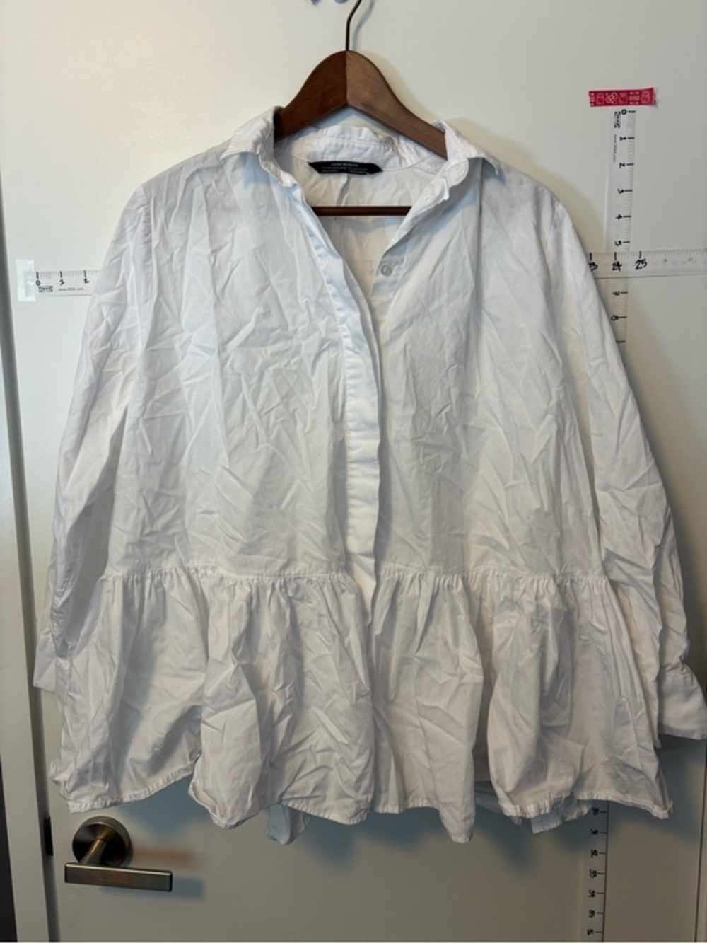 Zara Premium Collection White Cotton ruffle shirt sz L.